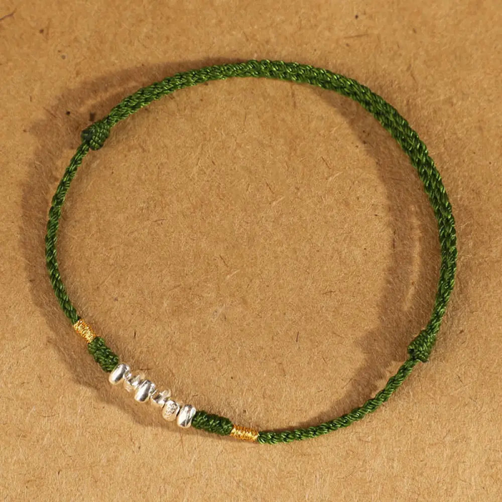 Buddha Stones 925 Sterling Silver String Protection Luck Ultra-Thin Braided Bracelet Anklet - 925 Sterling Silver Grass