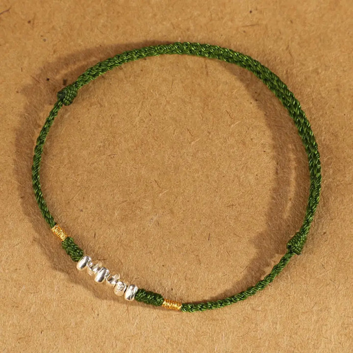 Buddha Stones 925 Sterling Silver String Protection Luck Ultra-Thin Braided Bracelet Anklet - 925 Sterling Silver Grass
