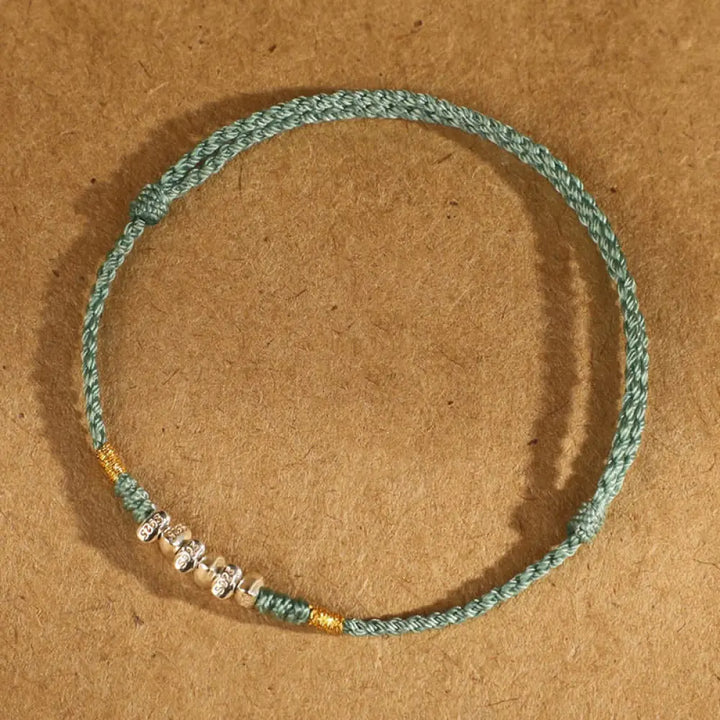 Buddha Stones 925 Sterling Silver String Protection Luck Ultra-Thin Braided Bracelet Anklet - 925 Sterling Silver Light