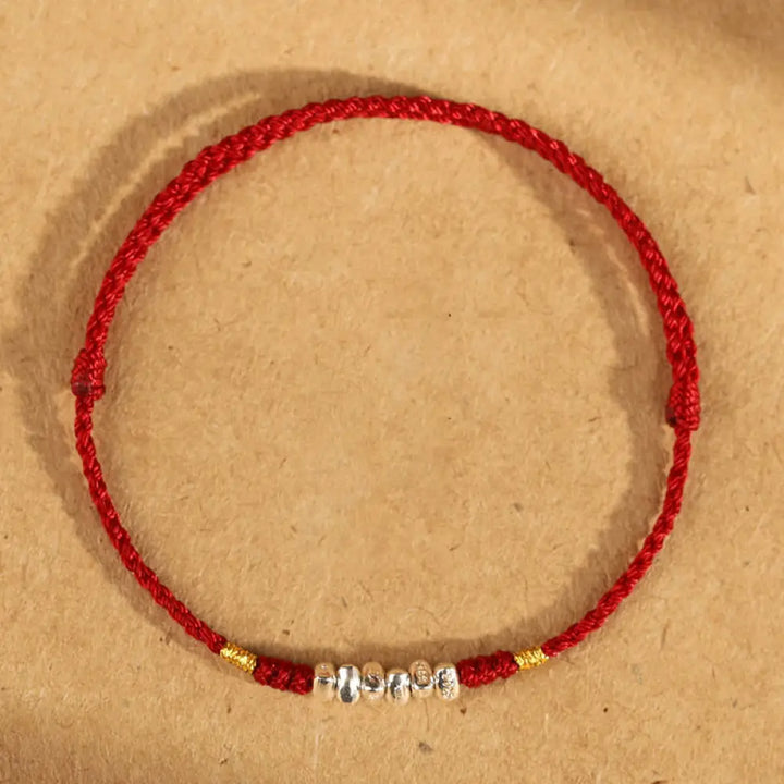 Buddha Stones 925 Sterling Silver String Protection Luck Ultra-Thin Braided Bracelet Anklet - 925 Sterling Silver Red