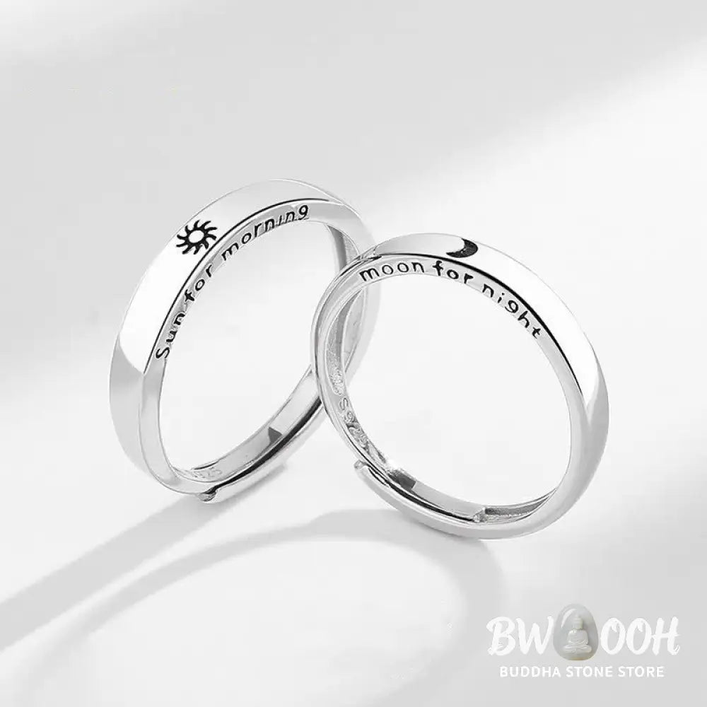 Buddha Stones 925 Sterling Silver Sun Moon Protection Adjustable Couple Ring - BWOOOH - Ring