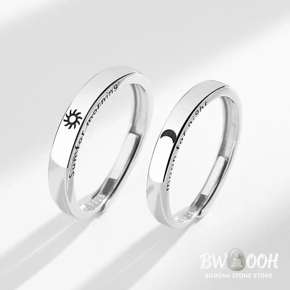 Buddha Stones 925 Sterling Silver Sun Moon Protection Adjustable Couple Ring - BWOOOH - Ring