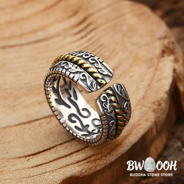 Buddha Stones 925 Sterling Silver Tang Dynasty Flower Design Luck Adjustable Ring - BWOOOH - Adjustable - Ring