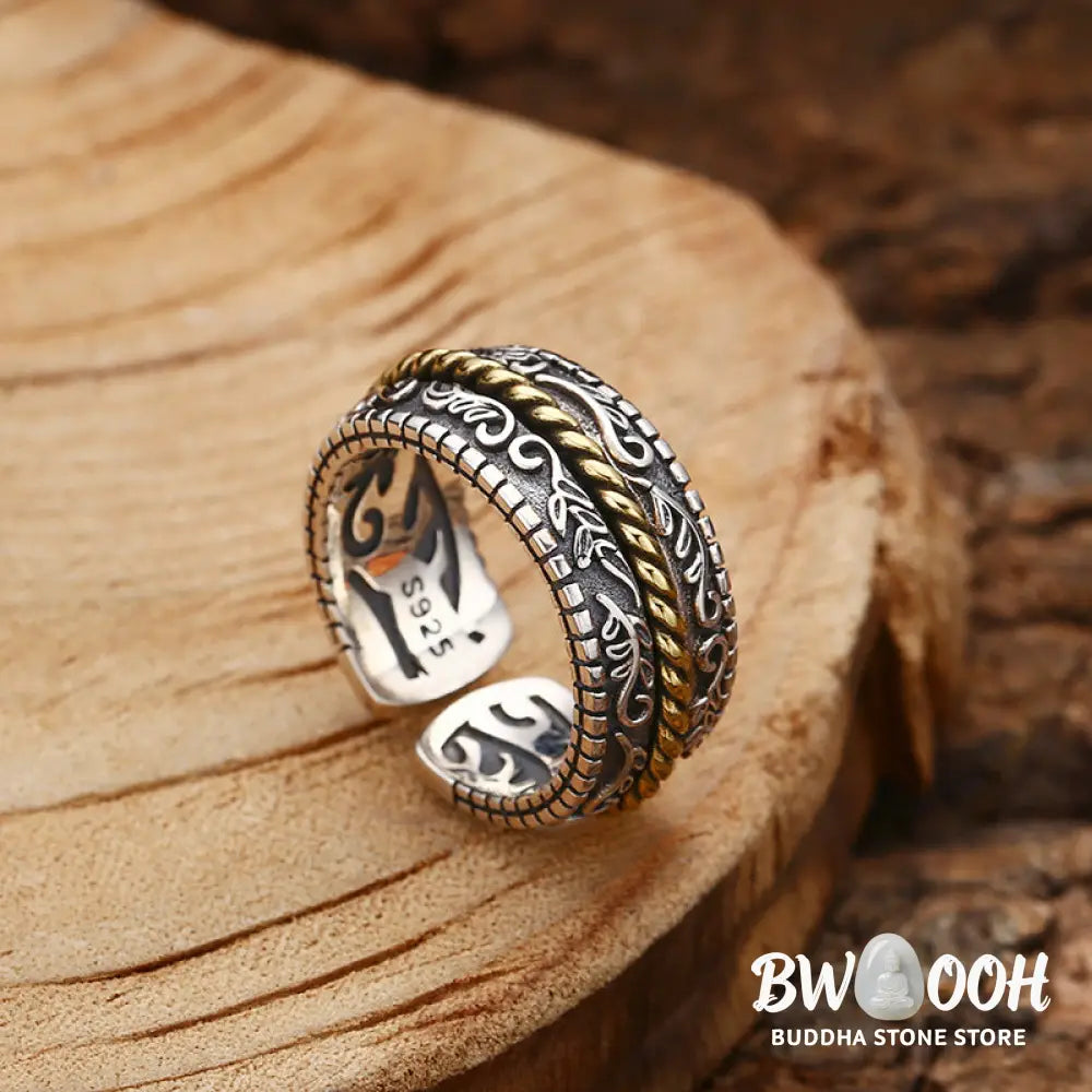 Buddha Stones 925 Sterling Silver Tang Dynasty Flower Design Luck Adjustable Ring - BWOOOH - Adjustable - Ring
