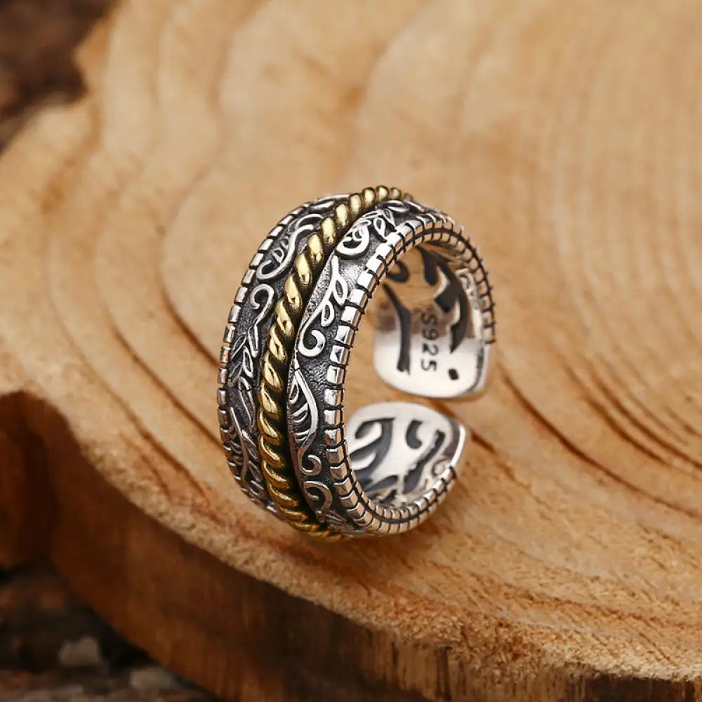 BWOOOH 925 Sterling Silver Tang Dynasty Flower Design Luck Adjustable Ring — Sterling Silver crystal healing bracelet for ...