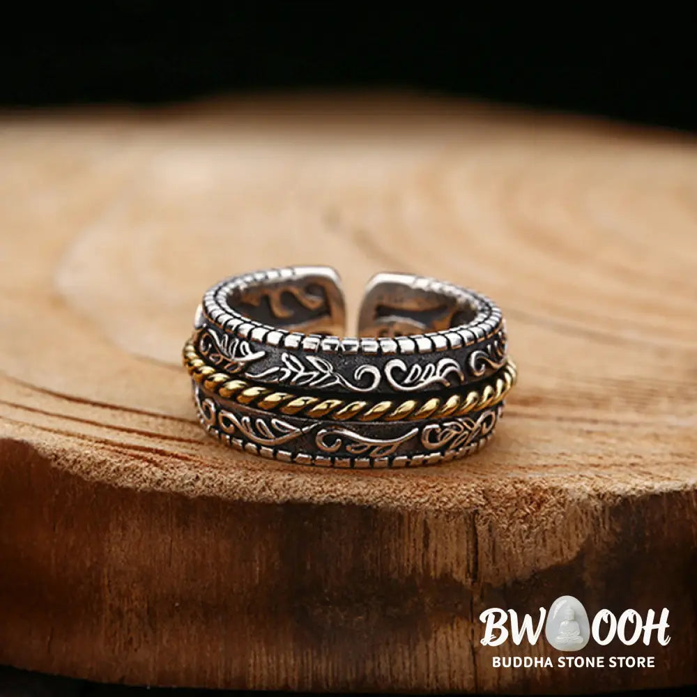 Buddha Stones 925 Sterling Silver Tang Dynasty Flower Design Luck Adjustable Ring - BWOOOH - Adjustable - Ring