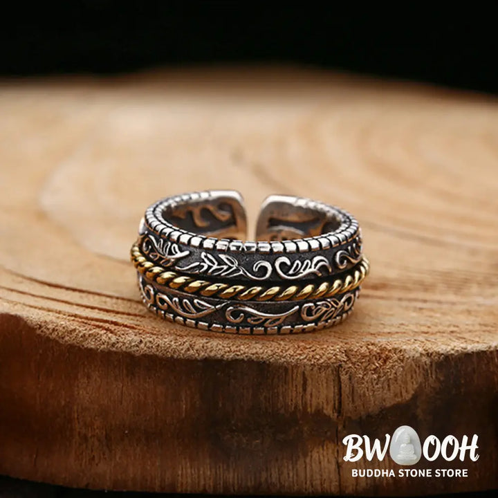 Buddha Stones 925 Sterling Silver Tang Dynasty Flower Design Luck Adjustable Ring - BWOOOH - Adjustable - Ring