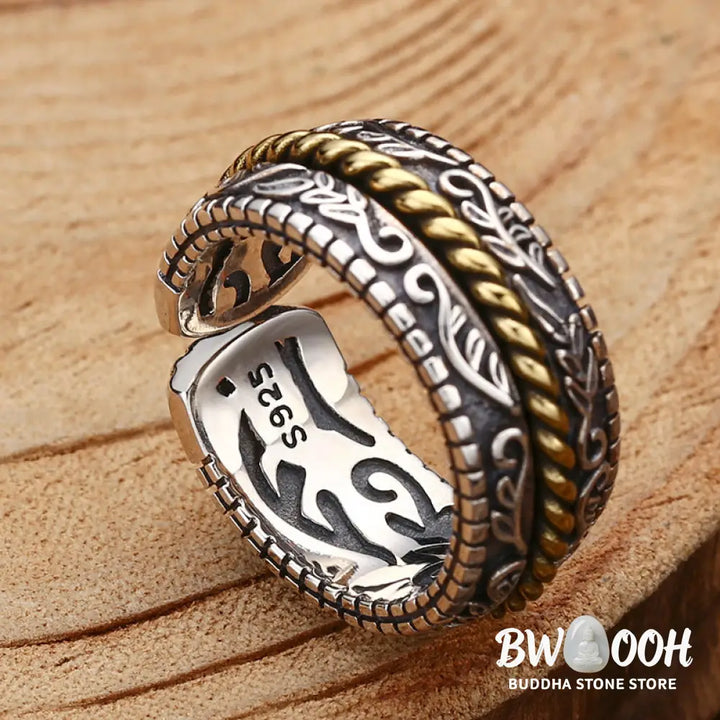 Buddha Stones 925 Sterling Silver Tang Dynasty Flower Design Luck Adjustable Ring - BWOOOH - Adjustable - Ring