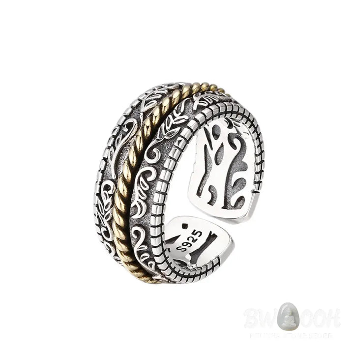 Buddha Stones 925 Sterling Silver Tang Dynasty Flower Design Luck Adjustable Ring - BWOOOH - Adjustable - Ring