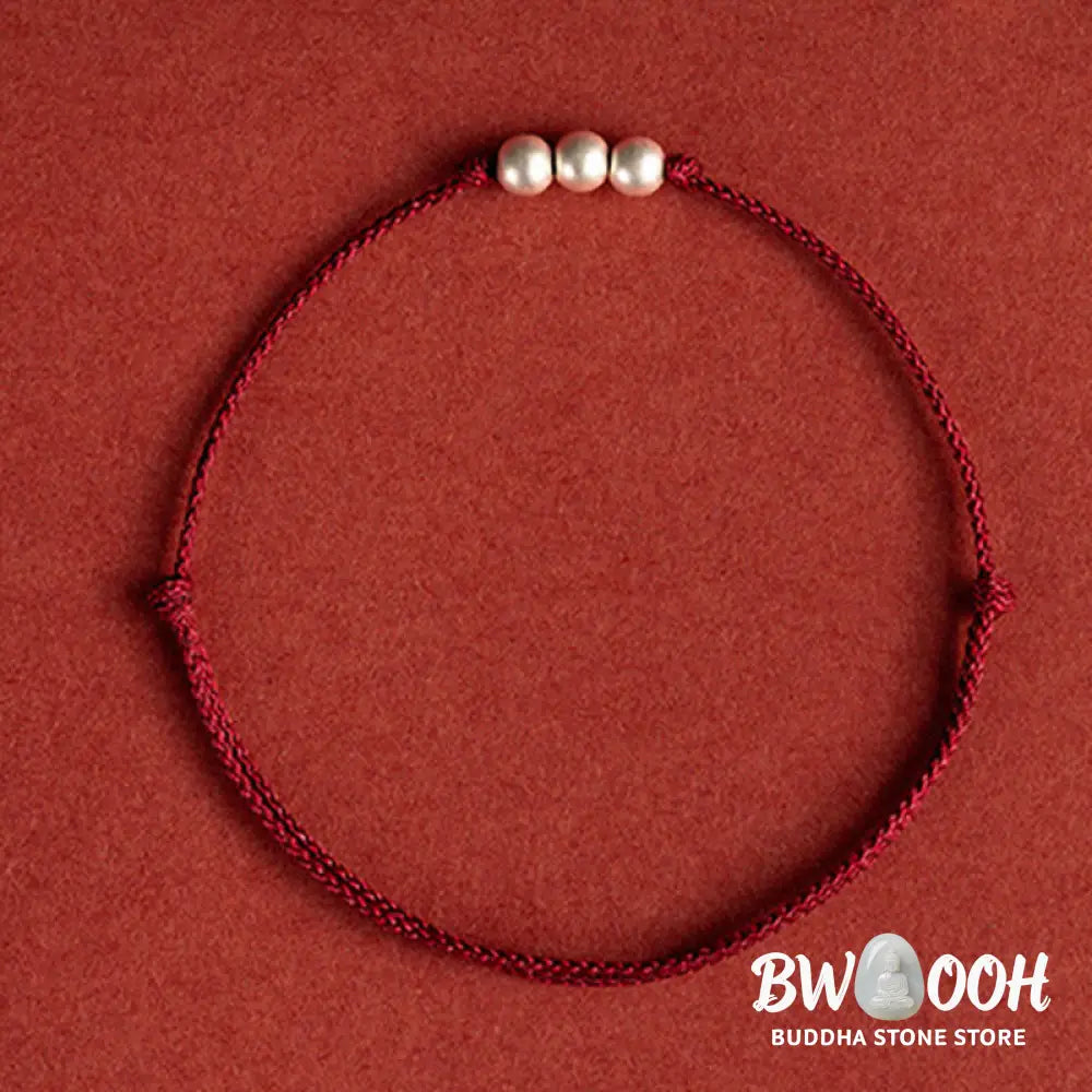 Buddha Stones 925 Sterling Silver Three Beads Protection String Bracelet Anklet - BWOOOH - Bracelet Anklet