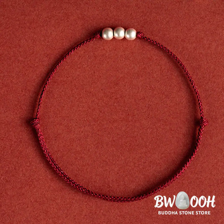 Buddha Stones 925 Sterling Silver Three Beads Protection String Bracelet Anklet - BWOOOH - Bracelet Anklet