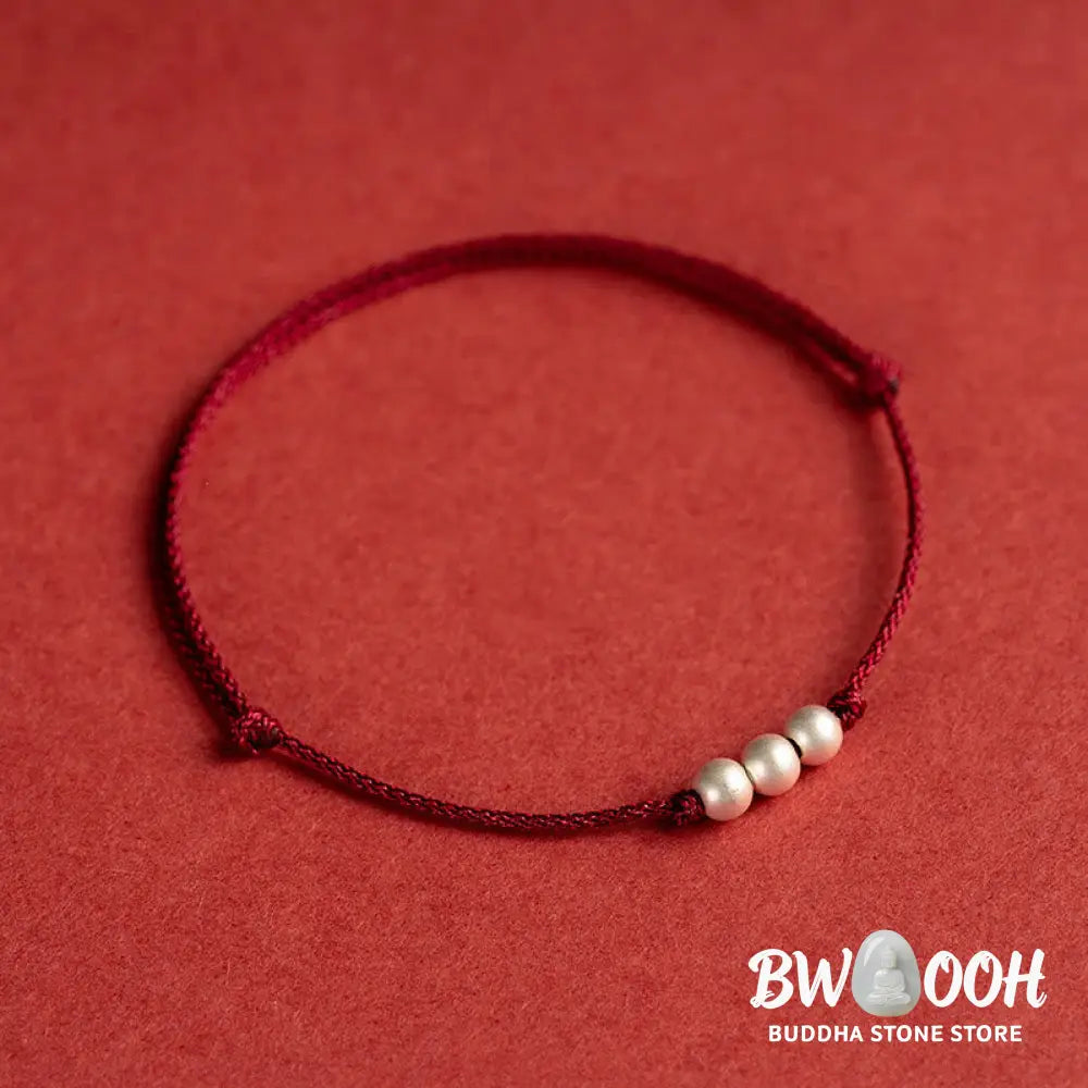 Buddha Stones 925 Sterling Silver Three Beads Protection String Bracelet Anklet - BWOOOH - Bracelet Anklet