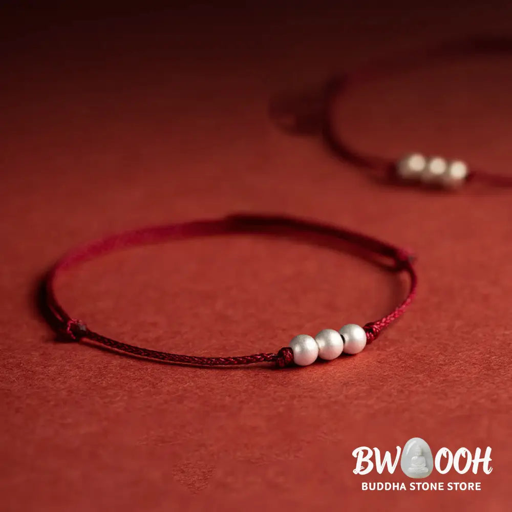 Buddha Stones 925 Sterling Silver Three Beads Protection String Bracelet Anklet - BWOOOH - Bracelet Anklet