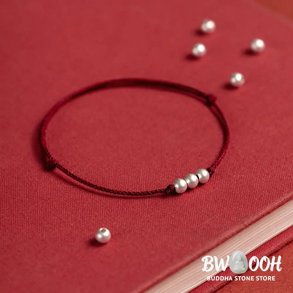Buddha Stones 925 Sterling Silver Three Beads Protection String Bracelet Anklet - BWOOOH - Bracelet Anklet