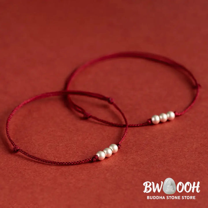 Buddha Stones 925 Sterling Silver Three Beads Protection String Bracelet Anklet - BWOOOH - Bracelet Anklet