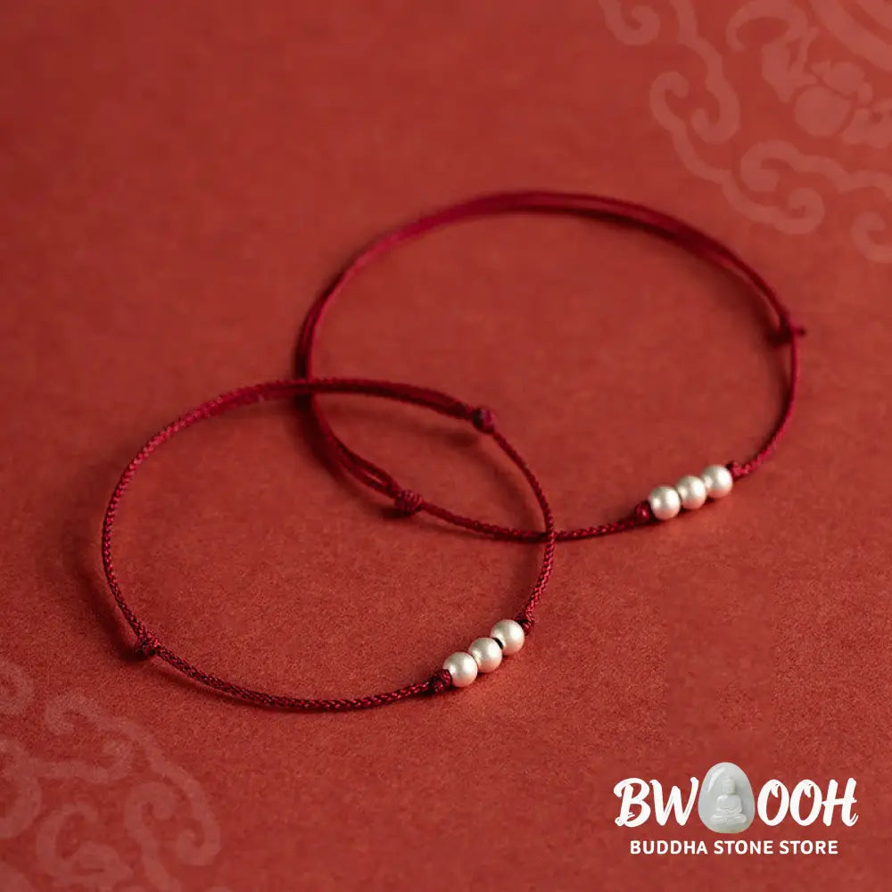 Buddha Stones 925 Sterling Silver Three Beads Protection String Bracelet Anklet - BWOOOH - Bracelet Anklet