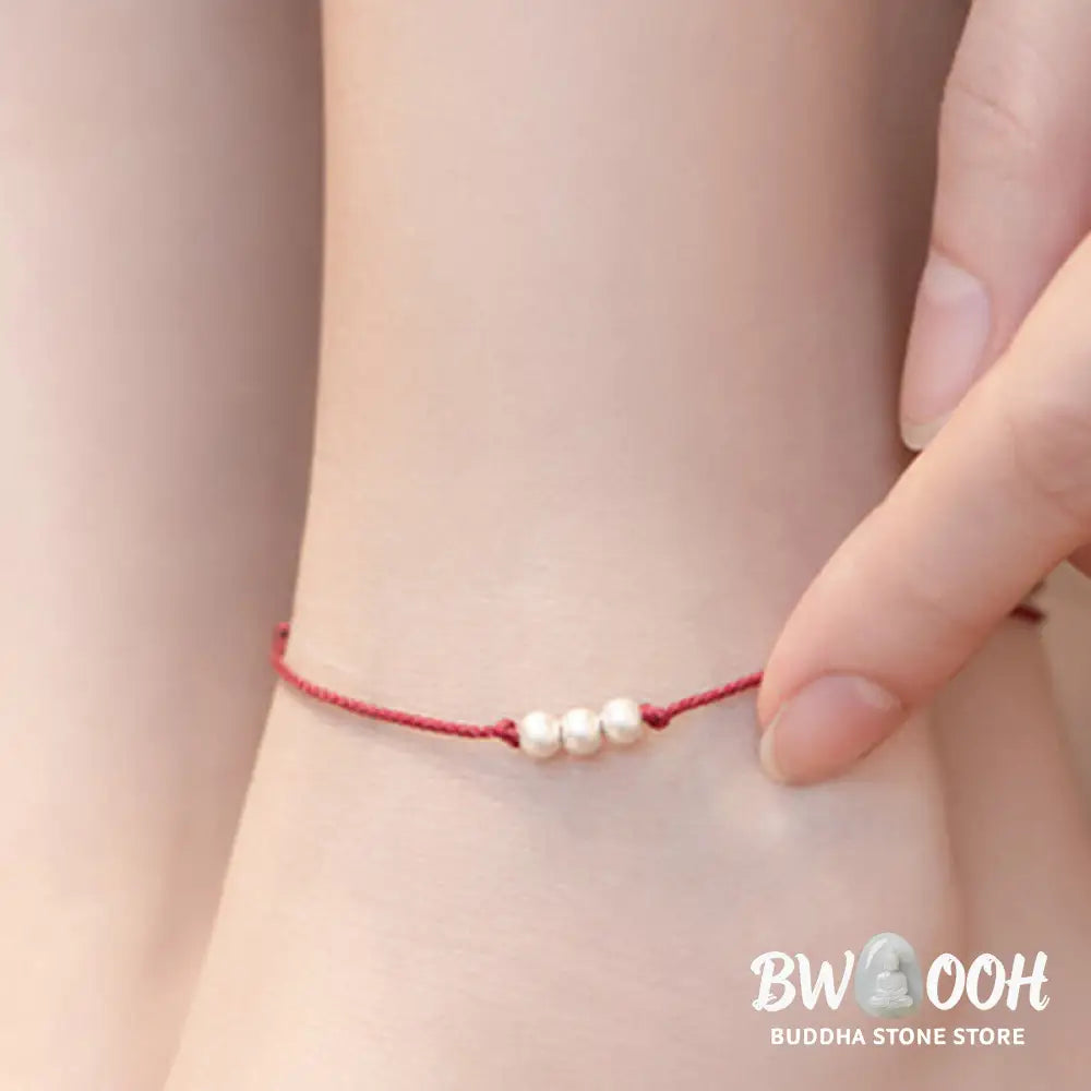 Buddha Stones 925 Sterling Silver Three Beads Protection String Bracelet Anklet - BWOOOH - Bracelet Anklet