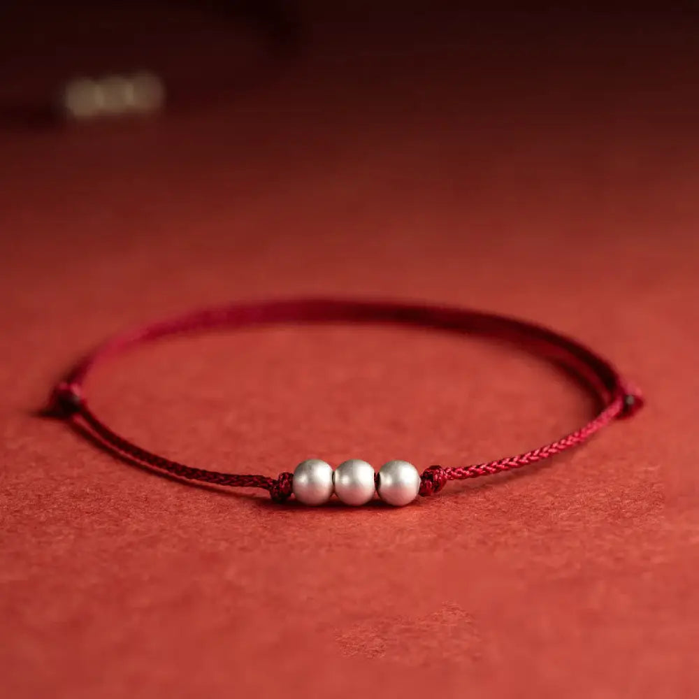 BWOOOH 925 Sterling Silver Three Beads Protection String Bracelet Anklet - BWOOOH - Bracelet(Wrist Circumference
