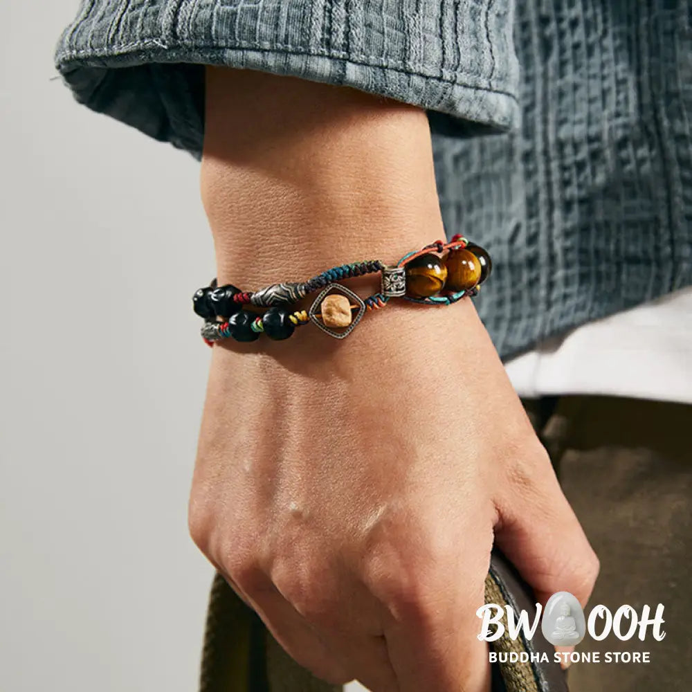 Buddha Stones 925 Sterling Silver Tiger’s Eye Bodhi Seed Handmade Courage Bracelet - BWOOOH - Bracelet