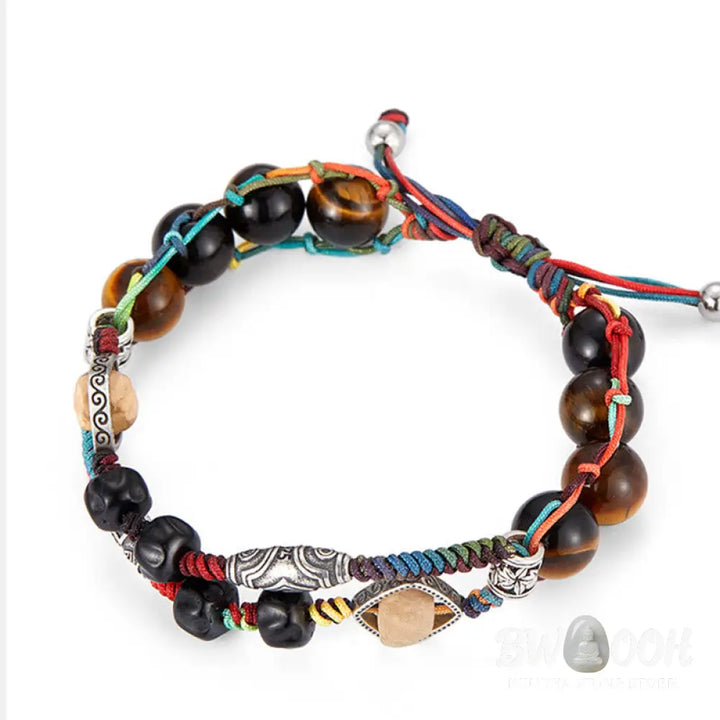 Buddha Stones 925 Sterling Silver Tiger’s Eye Bodhi Seed Handmade Courage Bracelet - BWOOOH - Bracelet
