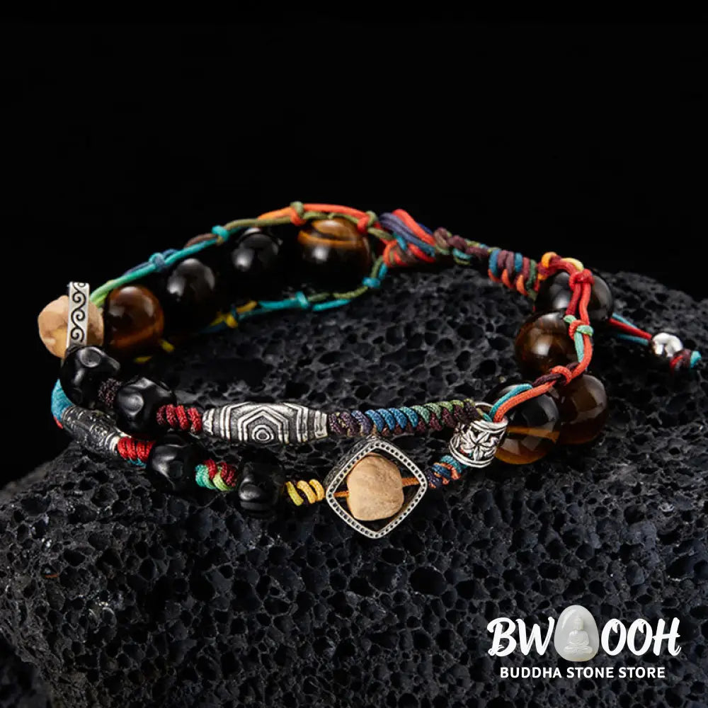 Buddha Stones 925 Sterling Silver Tiger’s Eye Bodhi Seed Handmade Courage Bracelet - BWOOOH - Bracelet