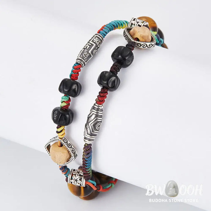 Buddha Stones 925 Sterling Silver Tiger’s Eye Bodhi Seed Handmade Courage Bracelet - BWOOOH - Bracelet