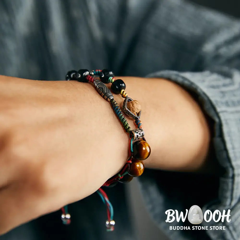 Buddha Stones 925 Sterling Silver Tiger’s Eye Bodhi Seed Handmade Courage Bracelet - BWOOOH - Bracelet