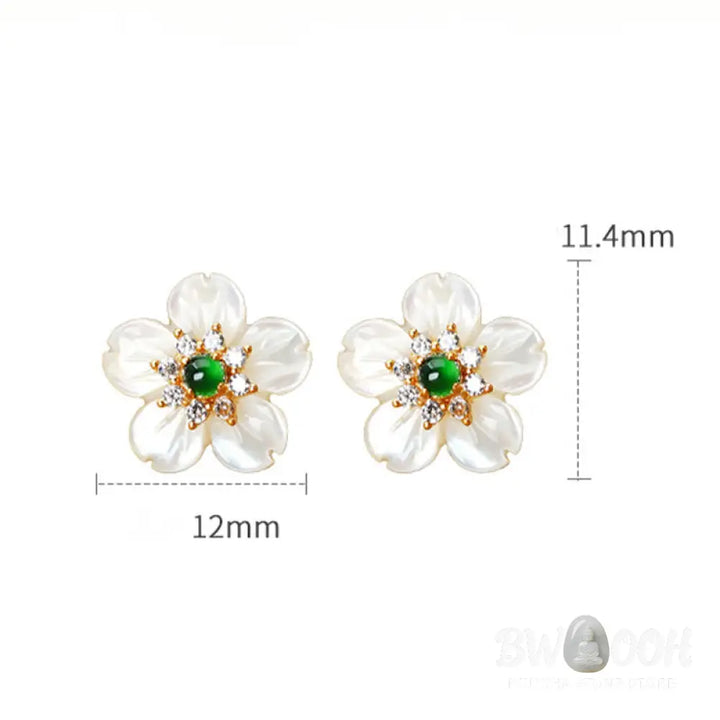 Buddha Stones 925 Sterling Silver Tridacna Stone Jade Flower Blessing Earrings - Tridacna Stone Jade 925 Sterling