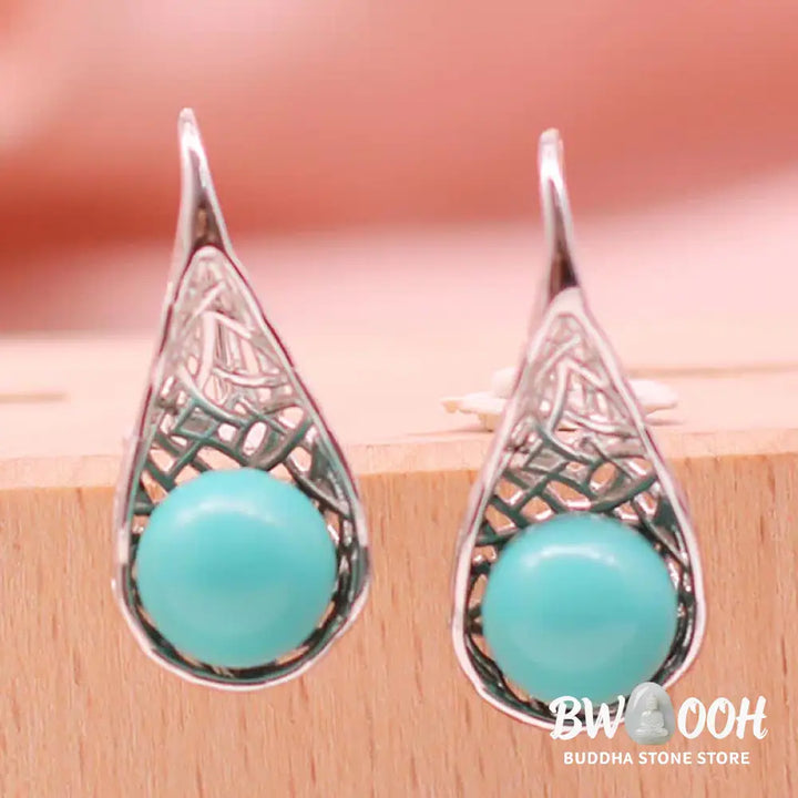 Buddha Stones 925 Sterling Silver Turquoise Beaded Pattern Protection Drop Dangle Earrings - 925 Sterling