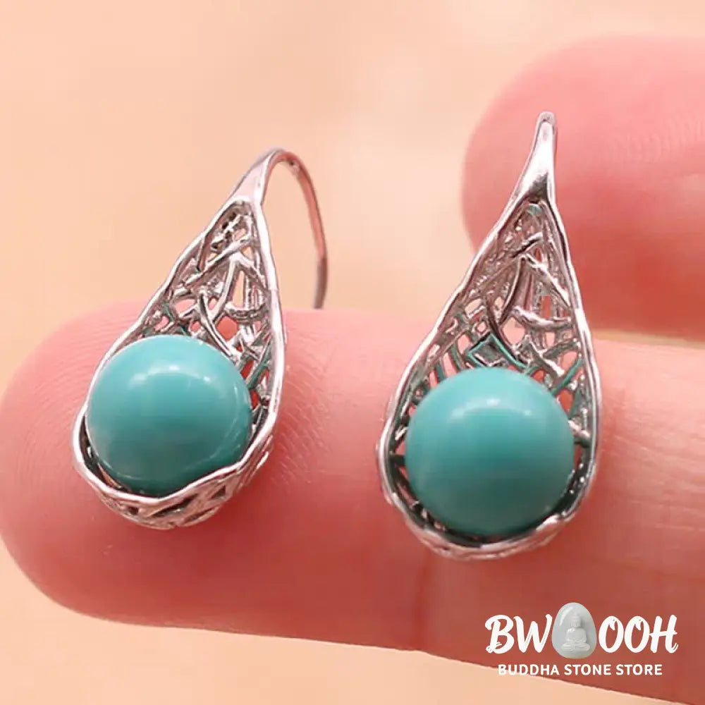Buddha Stones 925 Sterling Silver Turquoise Beaded Pattern Protection Drop Dangle Earrings - 925 Sterling