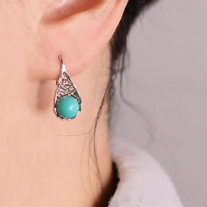 BWOOOH 925 Sterling Silver Turquoise Beaded Pattern Protection Drop Dangle Earrings — Sterling Silver crystal healing brac...