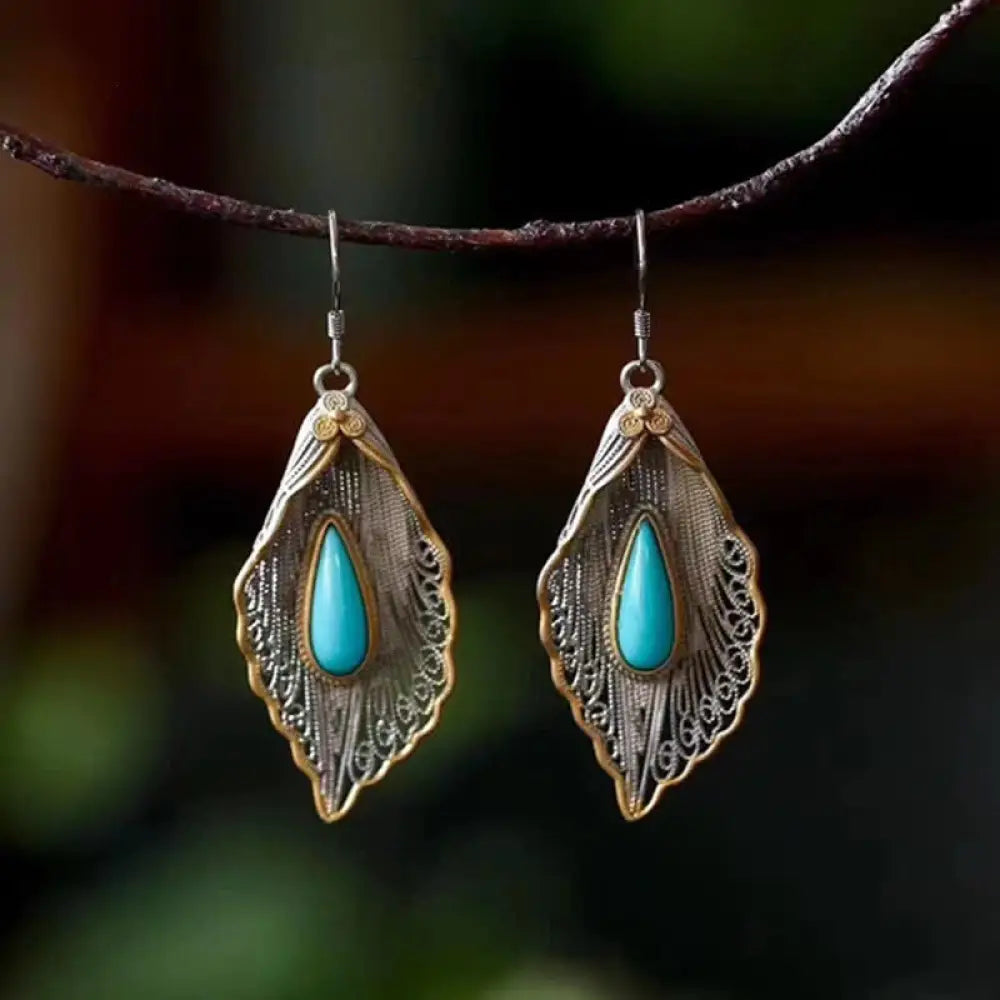 BWOOOH 925 Sterling Silver Turquoise Bodhi Leaf Pattern Protection Drop Dangle Earrings — Sterling Silver crystal healing ...