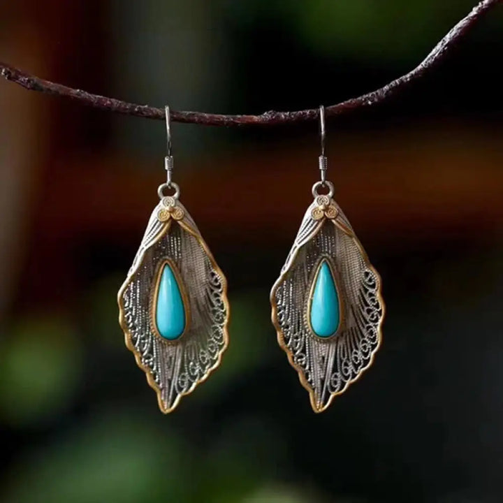 BWOOOH 925 Sterling Silver Turquoise Bodhi Leaf Pattern Protection Drop Dangle Earrings — Sterling Silver crystal healing ...