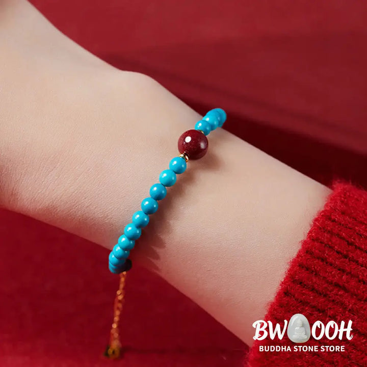 Buddha Stones 925 Sterling Silver Turquoise Cinnabar Purification Bracelet - BWOOOH - Turquoise(Wrist Circumference: