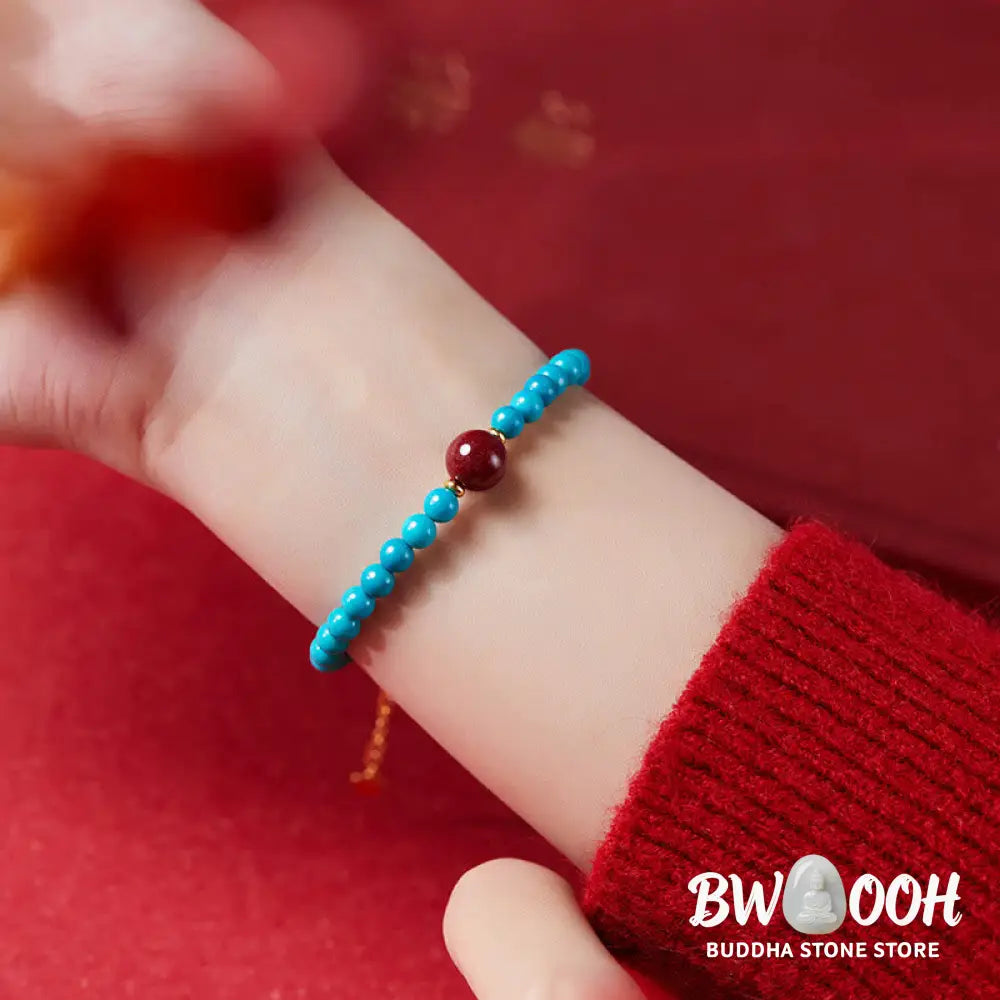 Buddha Stones 925 Sterling Silver Turquoise Cinnabar Purification Bracelet - BWOOOH - Turquoise(Wrist Circumference: