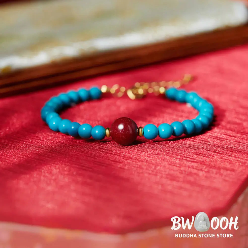 Buddha Stones 925 Sterling Silver Turquoise Cinnabar Purification Bracelet - BWOOOH - Turquoise(Wrist Circumference:
