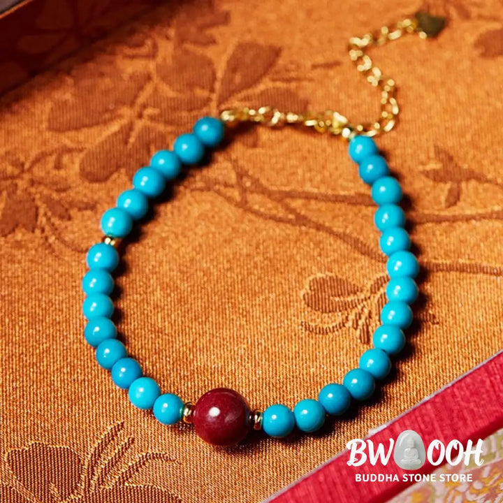 Buddha Stones 925 Sterling Silver Turquoise Cinnabar Purification Bracelet - BWOOOH - Turquoise(Wrist Circumference:
