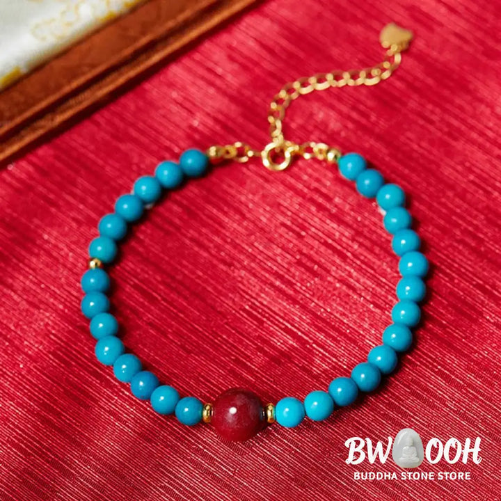Buddha Stones 925 Sterling Silver Turquoise Cinnabar Purification Bracelet - BWOOOH - Turquoise(Wrist Circumference: