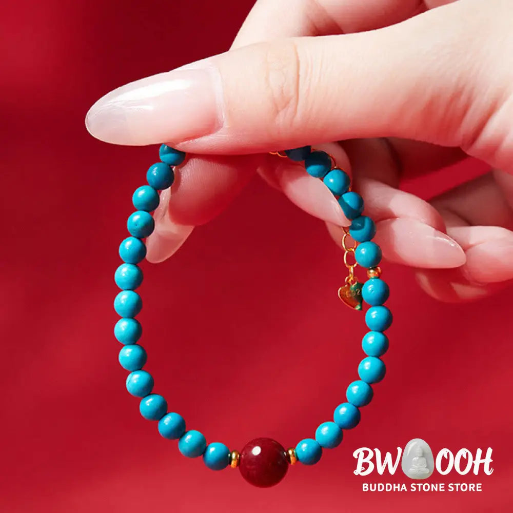 Buddha Stones 925 Sterling Silver Turquoise Cinnabar Purification Bracelet - BWOOOH - Turquoise(Wrist Circumference: