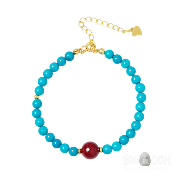 Buddha Stones 925 Sterling Silver Turquoise Cinnabar Purification Bracelet - BWOOOH - Turquoise(Wrist Circumference: