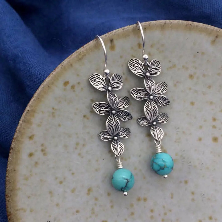 BWOOOH 925 Sterling Silver Turquoise Lazurite Flower Leaf Serenity Protection Hook Drop Dangle Earrings — Sterling Silver ...
