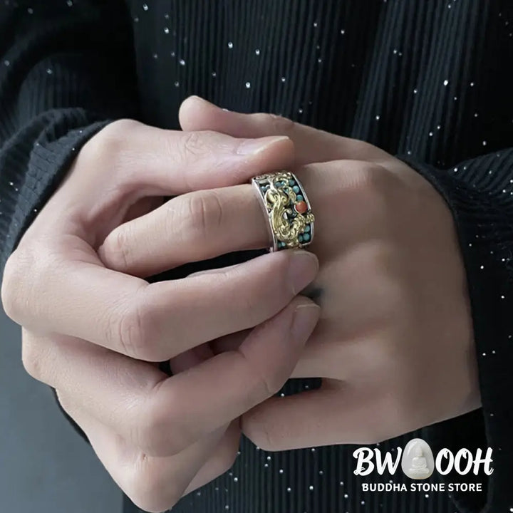 Buddha Stones 925 Sterling Silver Turquoise Red Agate PiXiu Abacus Protection Ring - BWOOOH - Turquoise (Purification ♥
