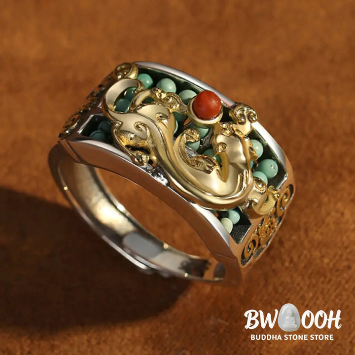 Buddha Stones 925 Sterling Silver Turquoise Red Agate PiXiu Abacus Protection Ring - BWOOOH - Turquoise (Purification ♥