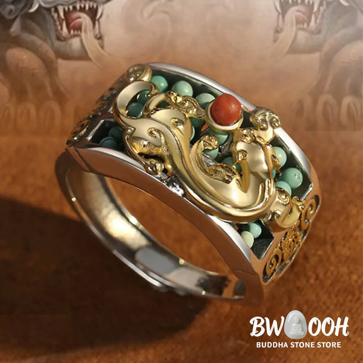 Buddha Stones 925 Sterling Silver Turquoise Red Agate PiXiu Abacus Protection Ring - BWOOOH - Turquoise (Purification ♥