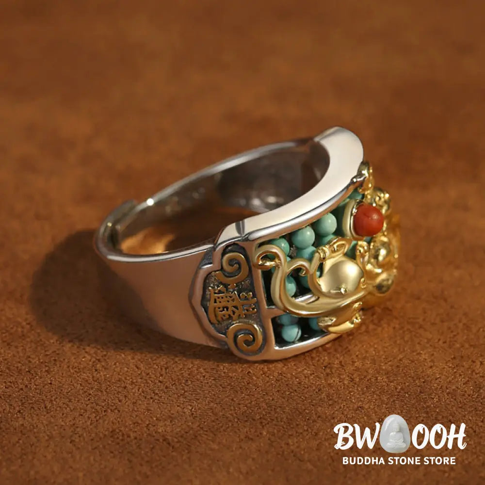 Buddha Stones 925 Sterling Silver Turquoise Red Agate PiXiu Abacus Protection Ring - BWOOOH - Turquoise (Purification ♥