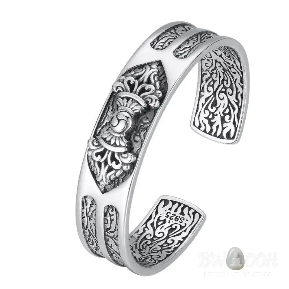 Buddha Stones 925 Sterling Silver Vajra Dorje Engraved Spiritual Power Bracelet Bangle - BWOOOH
