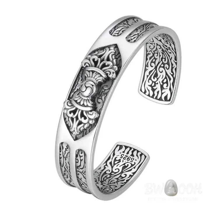 Buddha Stones 925 Sterling Silver Vajra Dorje Engraved Spiritual Power Bracelet Bangle - BWOOOH