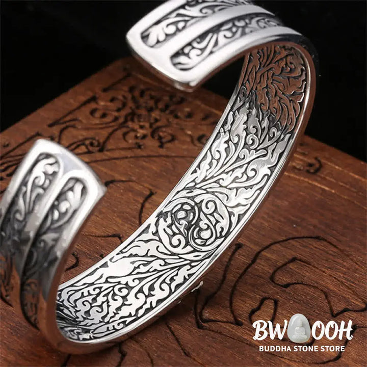 Buddha Stones 925 Sterling Silver Vajra Dorje Engraved Spiritual Power Bracelet Bangle - BWOOOH