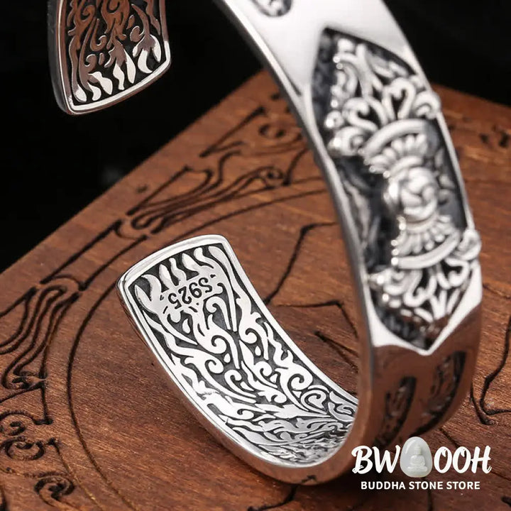Buddha Stones 925 Sterling Silver Vajra Dorje Engraved Spiritual Power Bracelet Bangle - BWOOOH