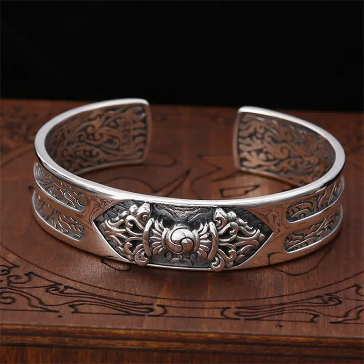BWOOOH 925 Sterling Silver Vajra Dorje Engraved Spiritual Power Bracelet Bangle - BWOOOH